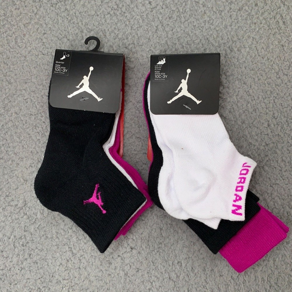 NIKE JORDAN Girl Socks Ankle Jumpman Basketball Cushioned 6 Pair Shoe 10C-3Y NEW
